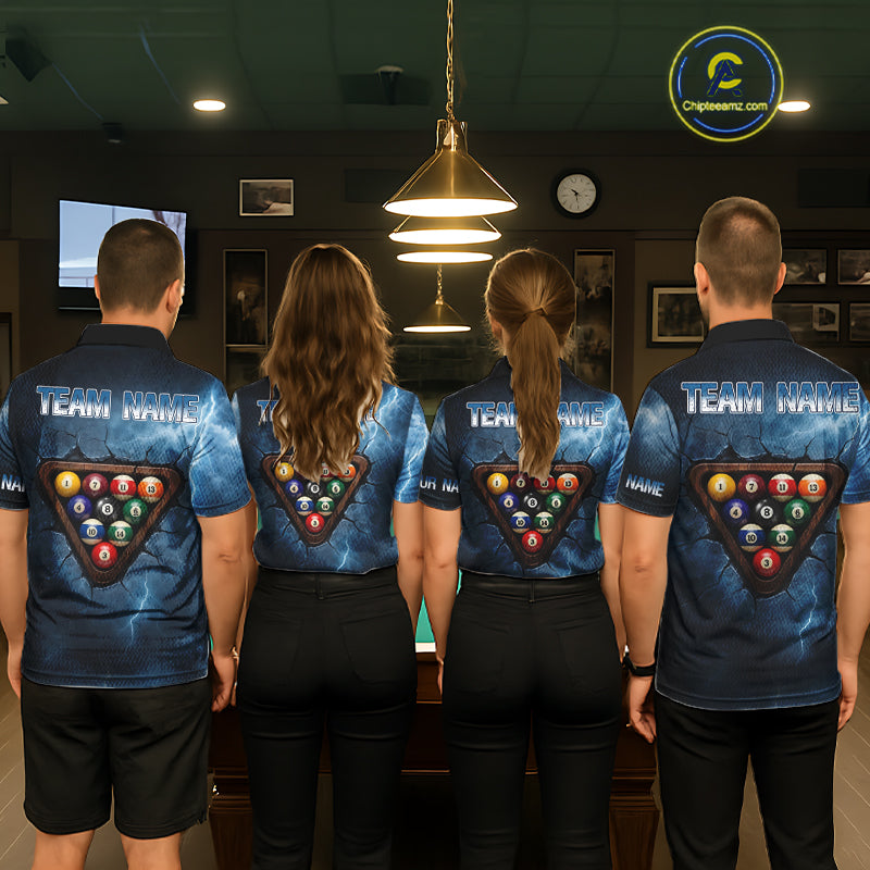 Thunder Lightning Blue Billiard Shirts For Women Custom Cracked 8 Ball Pool Billiard Team Jerseys NYN3044