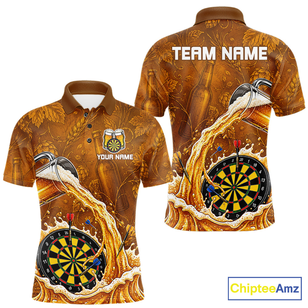 Cheer Beer Dartboard Men Dart Polo 1/4-Zip Shirt Custom Barley & Hops Patten Dart Team Attire NYN3213