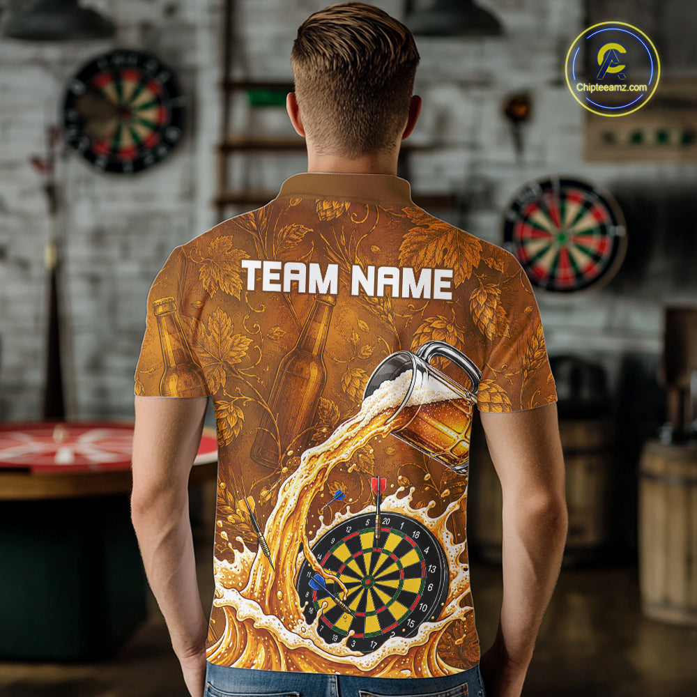 Cheer Beer Dartboard Men Dart Polo 1/4-Zip Shirt Custom Barley & Hops Patten Dart Team Attire NYN3213