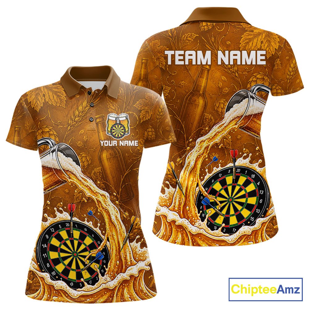 Cheer Beer Dartboard Women Dart Polo 1/4-Zip Shirt Custom Barley & Hops Patten Dart Team Attire NYN3213