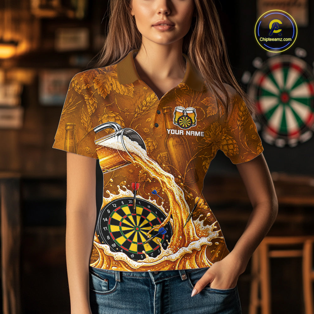 Cheer Beer Dartboard Women Dart Polo 1/4-Zip Shirt Custom Barley & Hops Patten Dart Team Attire NYN3213