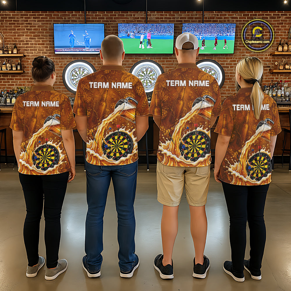 Cheer Beer Dartboard Women Dart Polo 1/4-Zip Shirt Custom Barley & Hops Patten Dart Team Attire NYN3213