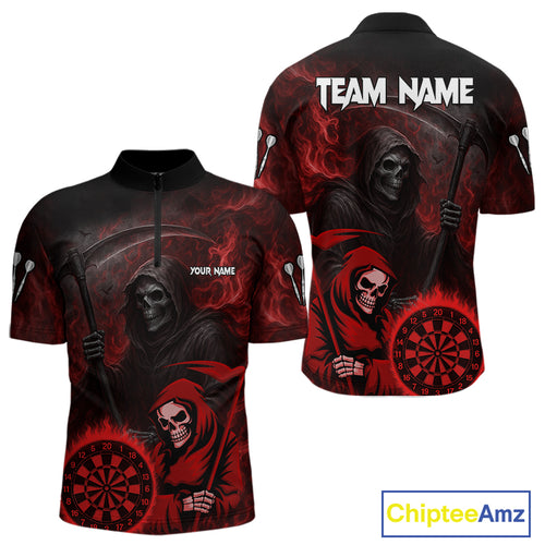 Custom Red Smokes Flame Dartboard Grim Reaper Dart Men Quarter-Zip Jerseys Dart Team Shirt NYN1656