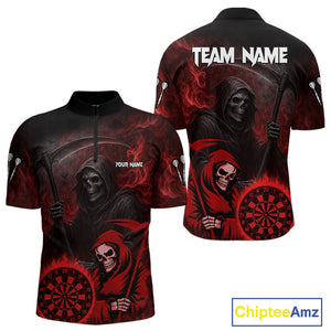 Custom Red Smokes Flame Dartboard Grim Reaper Dart Men Quarter-Zip Jerseys Dart Team Shirt NYN1656