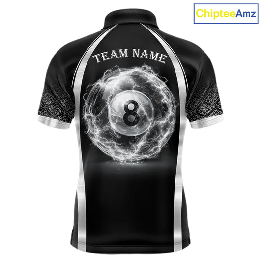 Black & Silver Thunder Lightning White 8 Ball Billiard Jerseys For Men Custom Billiard Team Shirt NYN2834