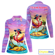 Load image into Gallery viewer, Women's flamingo island golf ball polo shirt mockup tropical golf attire