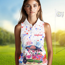 Load image into Gallery viewer, American Flag Womens Golf Sleeveless Polo Shirts Custom Patriotic Pink Flamingo White Golf Tournament Shirts NYN3768