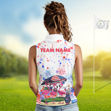 Load image into Gallery viewer, American Flag Womens Golf Sleeveless Polo Shirts Custom Patriotic Pink Flamingo White Golf Tournament Shirts NYN3768
