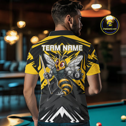 Black And Yellow Funny Bee Billiard Team Shirt For Men Custom 8 Ball Pool Tournament Jersey NYN3776