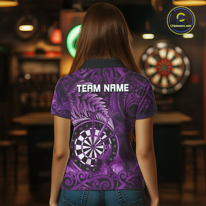 Personalized Fern Leaves Purple Fire Tribal Dart Polo Shirts For Women Dart Team Jerseys NYN2191