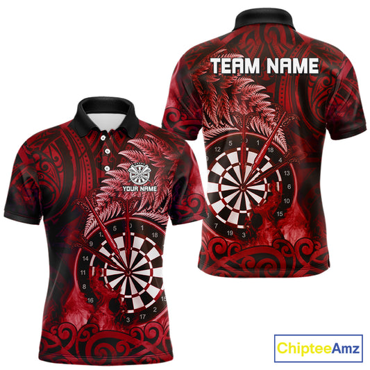Personalized Fern Leaves Red Fire Tribal Dart Polo Shirts For Men Dart Team Jerseys NYN2192