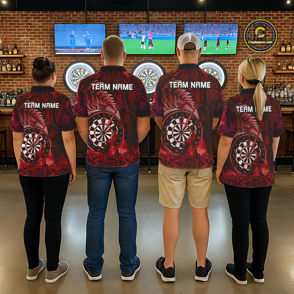 Personalized Fern Leaves Red Fire Tribal Dart Quarter-Zip Shirts For Men Dart Team Jerseys NYN2192