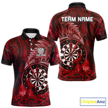 Load image into Gallery viewer, Personalized Fern Leaves Red Fire Tribal Dart Polo Shirts For Men Dart Team Jerseys NYN2192