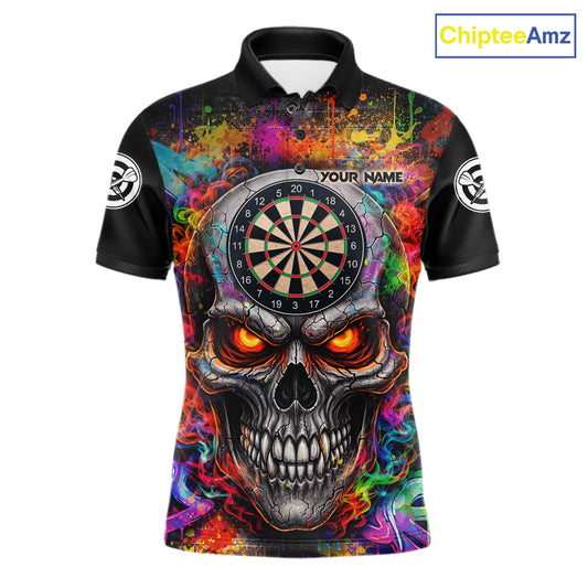 Colorful Smoke Cracked Skull Dartboard Dart Polo Shirts For Men Custom Splatter Dart Team Shirts NYN2682