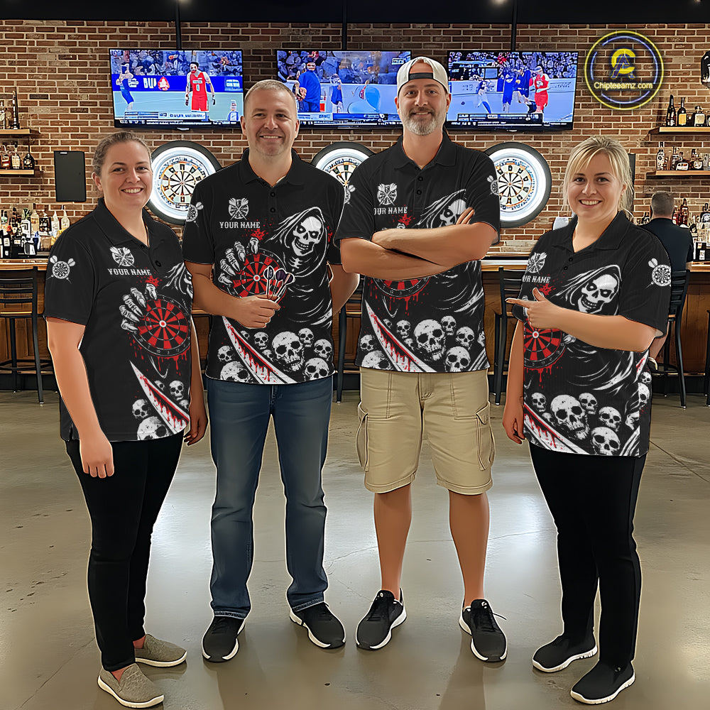 Red Dripping Grim Reaper Dartboard Skull Dart 1/4-Zip Shirts For Men Custom Name For Dart Players NYN2684