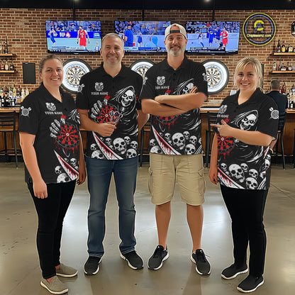 Red Dripping Grim Reaper Dartboard Skull Dart 1/4-Zip Shirts For Men Custom Name For Dart Players NYN2684