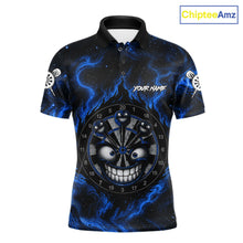 Load image into Gallery viewer, Men's funny smile dartboard black blue smoke dart polo shirt mockup custom dart jersey