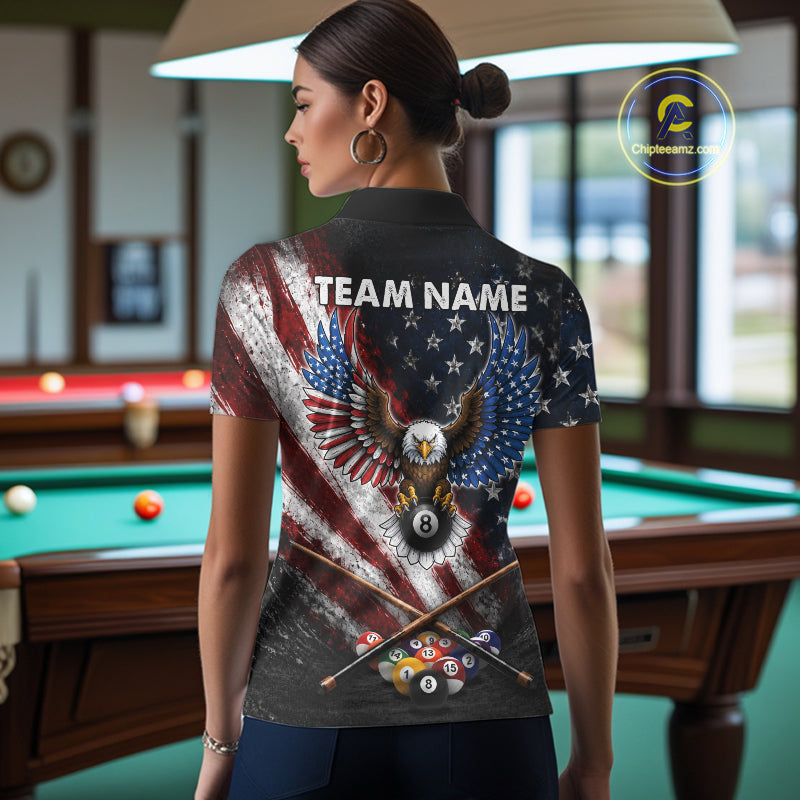 Grunge American Flag 8 Ball Eagle Billiard Shirt For Women Personalized Pool Billiard Team Jersey NYN3784