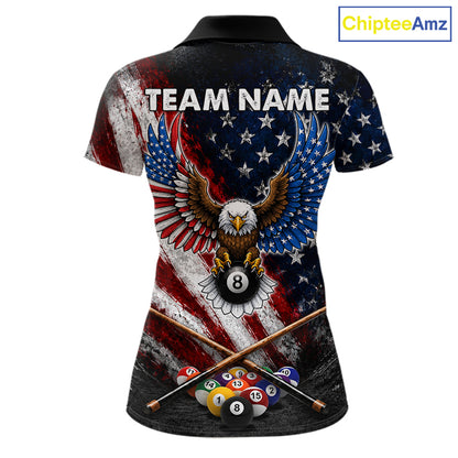 Grunge American Flag 8 Ball Eagle Billiard Shirt For Women Personalized Pool Billiard Team Jersey NYN3784