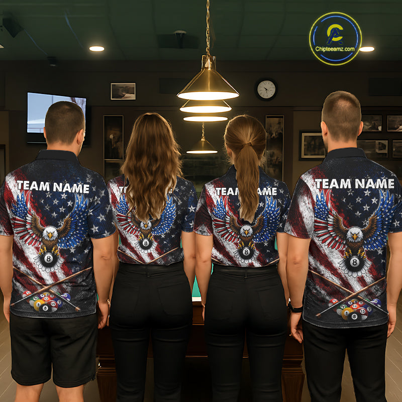Grunge American Flag 8 Ball Eagle Billiard Shirt For Men Personalized Pool Billiard Team Jersey NYN3784