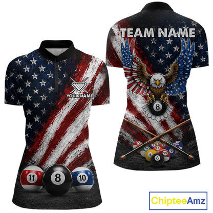 Grunge American Flag 8 Ball Eagle Billiard Shirt For Women Personalized Pool Billiard Team Jersey NYN3784