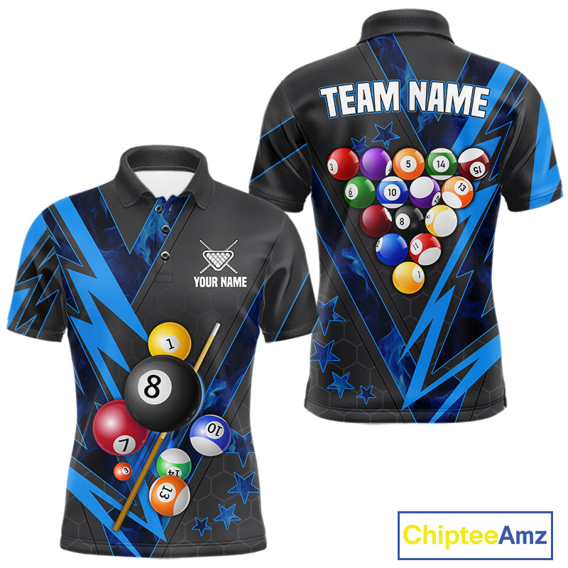 Grey & Blue Billiard Flame 8 Ball Pool Shirt For Men Personalized Team Billiard Tournament Jersey NYN3785