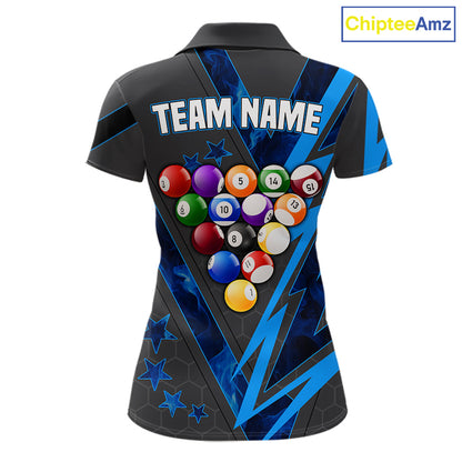 Grey & Blue Billiard Flame 8 Ball Pool Shirt For Women Personalized Team Billiard Tournament Jersey NYN3785