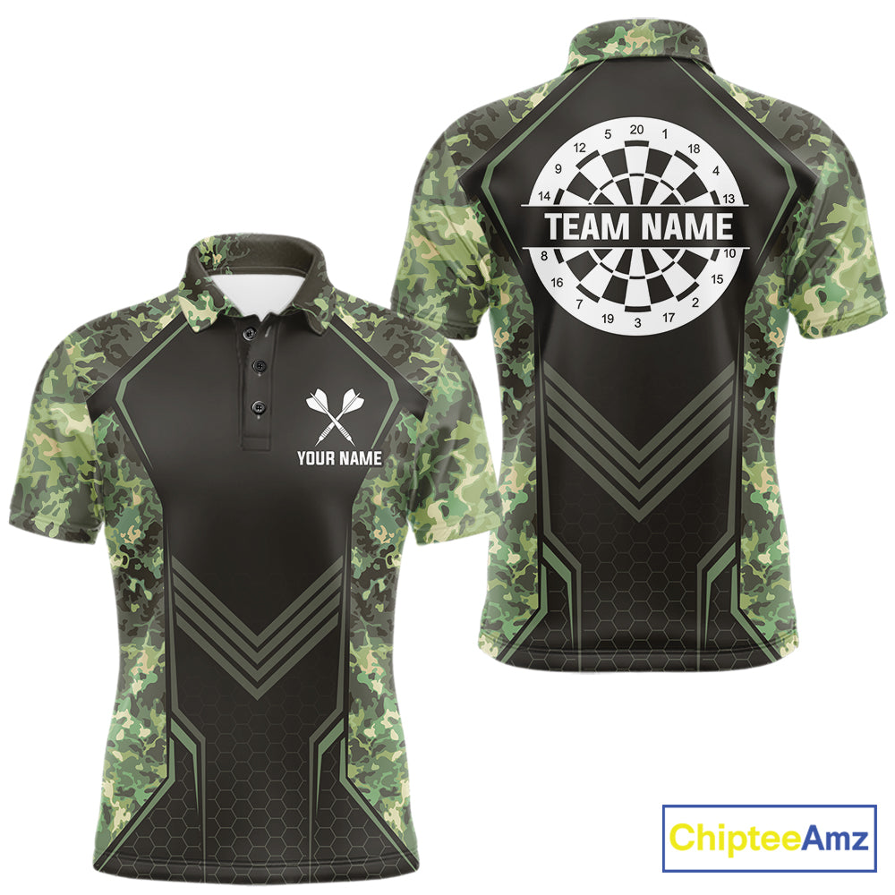 Green Grunge Camo Dart Shirt For Men Custom Military Camo Dart Team Polo 1/4 Zip Jersey NYN4084
