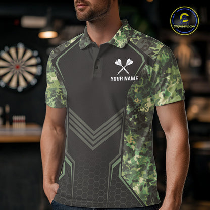 Green Grunge Camo Dart Shirt For Men Custom Military Camo Dart Team Polo 1/4 Zip Jersey NYN4084