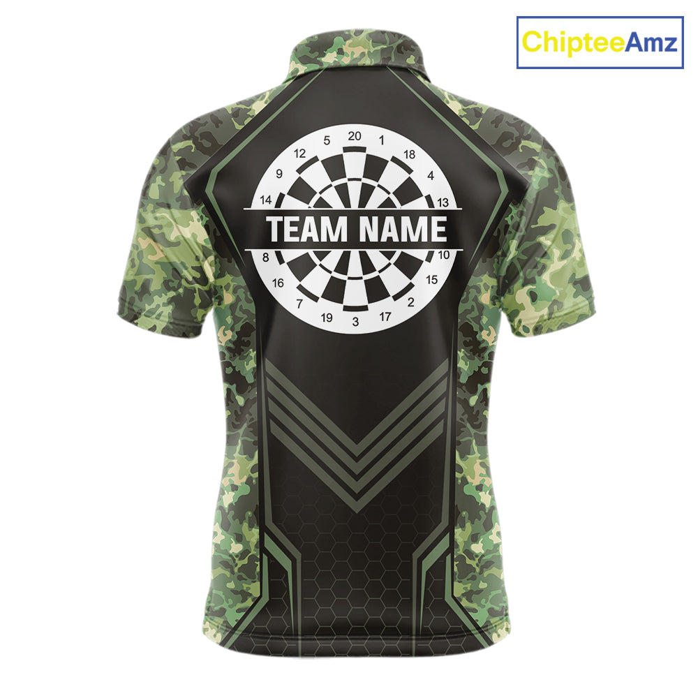 Green Grunge Camo Dart Shirt For Men Custom Military Camo Dart Team Polo 1/4 Zip Jersey NYN4084