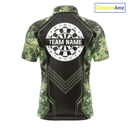 Green Grunge Camo Dart Shirt For Men Custom Military Camo Dart Team Polo 1/4 Zip Jersey NYN4084