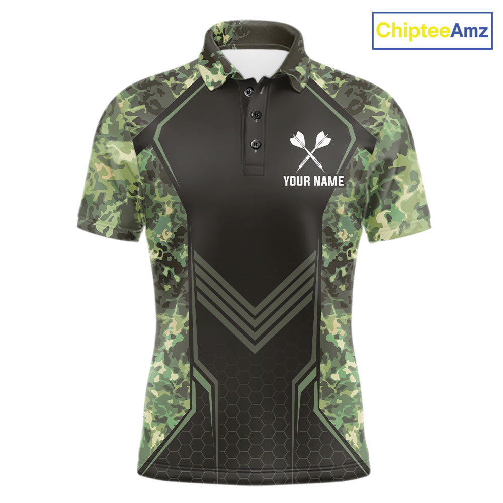 Green Grunge Camo Dart Shirt For Men Custom Military Camo Dart Team Polo 1/4 Zip Jersey NYN4084
