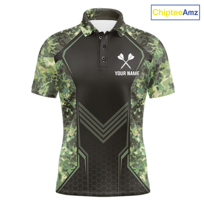 Green Grunge Camo Dart Shirt For Men Custom Military Camo Dart Team Polo 1/4 Zip Jersey NYN4084