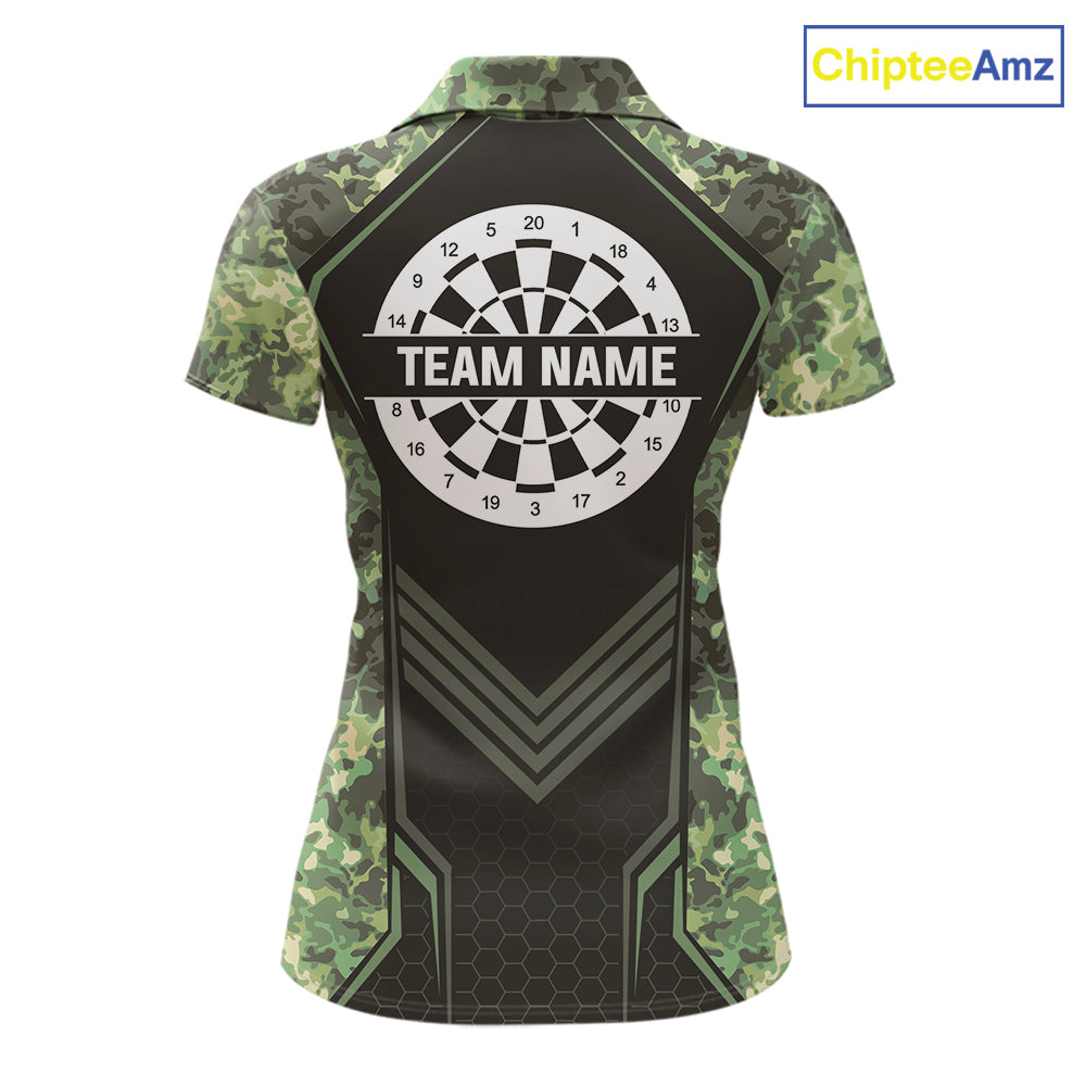 Green Grunge Camo Dart Shirt For Women Custom Military Camo Dart Team Polo 1/4 Zip Jersey NYN4084