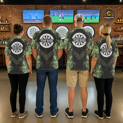 Green Grunge Camo Dart Shirt For Men Custom Military Camo Dart Team Polo 1/4 Zip Jersey NYN4084