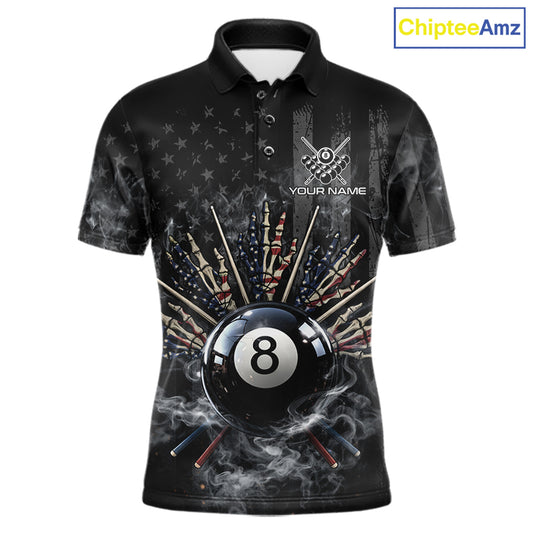 US Flag Grey Smoke Skull Bone 8 Ball Men Billiards Shirt Personalized Pool Balls Billiard Team Names NYN2688