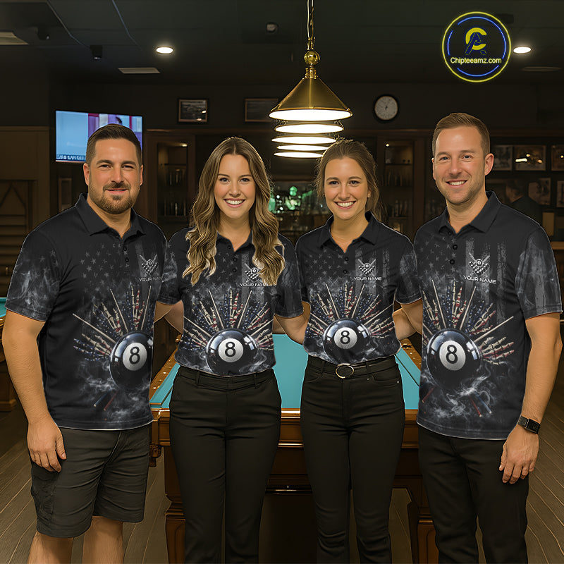 US Flag Grey Smoke Skull Bone 8 Ball Women Billiards Shirt Personalized Pool Balls Billiard Team Names NYN2688