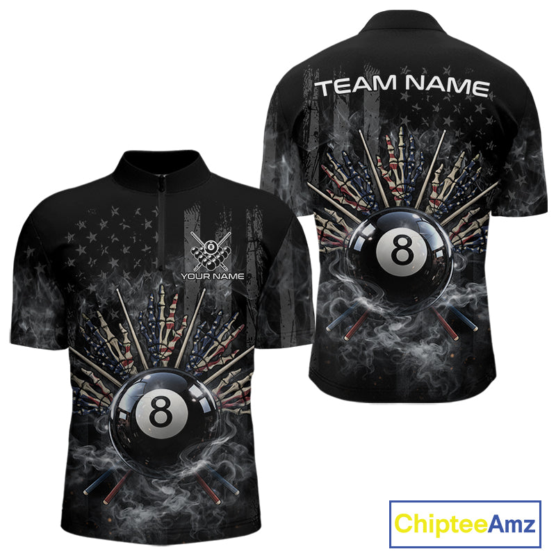 US Flag Grey Smoke Skull Bone 8 Ball Men Billiards Shirt Personalized Pool Balls Billiard Team Names NYN2688