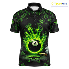 Load image into Gallery viewer, St Patrick's Day Green Smokes Hand Ball 8 Billiards Pool Shirt For Men Personalized Billiard Team Names NYN2694