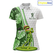 Load image into Gallery viewer, Funny Frog Golf Polo Shirt Custom Green Monstera Pattern White Golf Attire For Women NYN2842