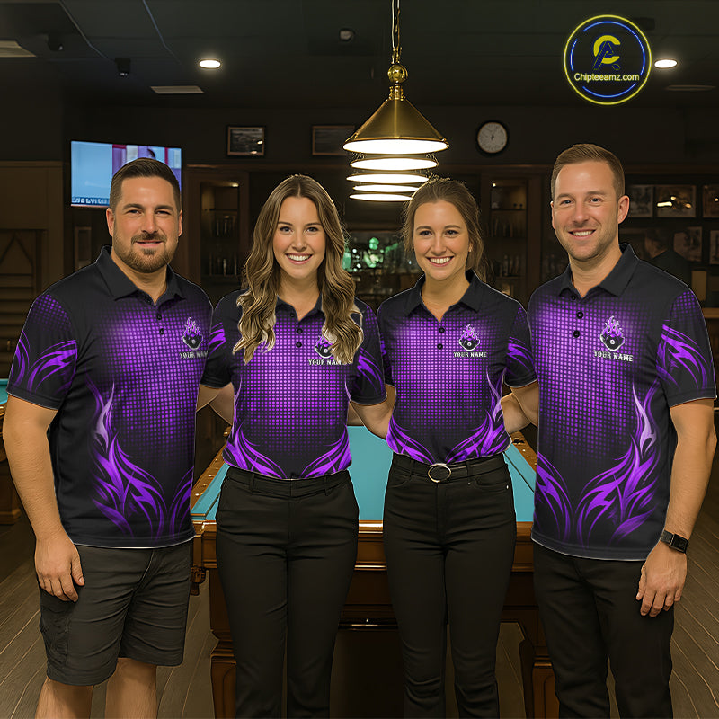 Custom Purple Flaming 8 Ball Billiard Shirts For Women Billiard League Billiard Team Shirts NYN2848