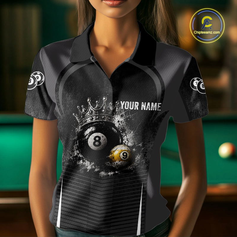 Personalized Grunge Crown 8 Ball & 9 Ball Billiard Pool Shirt For Women Custom Billiard Team Jersey NYN3216
