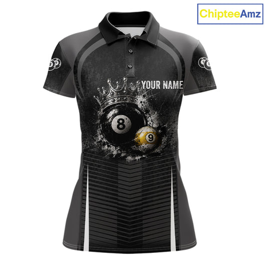 Personalized Grunge Crown 8 Ball & 9 Ball Billiard Pool Shirt For Women Custom Billiard Team Jersey NYN3216