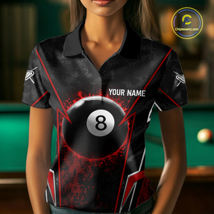 Black And Red Grunge Splatter 8 Ball Billiard Pool Shirt For Women Custom Outfits Billiard Team Attire NYN3220