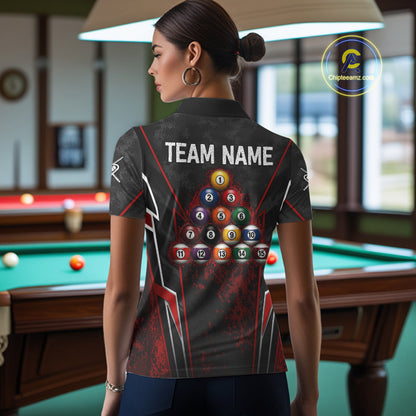 Black And Red Grunge Splatter 8 Ball Billiard Pool Shirt For Women Custom Outfits Billiard Team Attire NYN3220