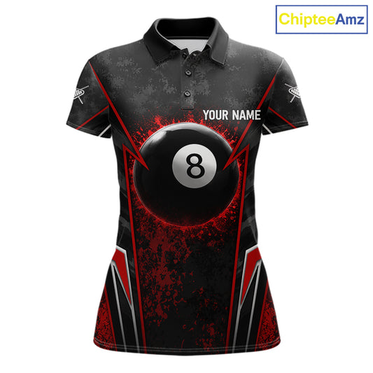 Black And Red Grunge Splatter 8 Ball Billiard Pool Shirt For Women Custom Outfits Billiard Team Attire NYN3220
