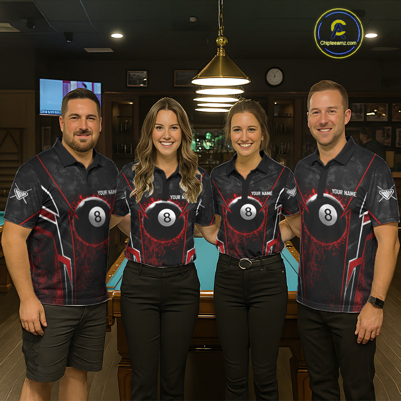 Black And Red Grunge Splatter 8 Ball Billiard Pool Shirt For Men Custom Outfits Billiard Team Attire NYN3220