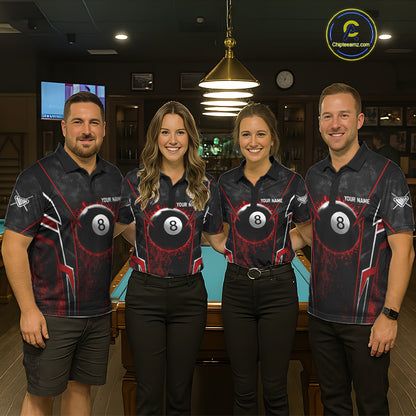 Black And Red Grunge Splatter 8 Ball Billiard Pool Shirt For Men Custom Outfits Billiard Team Attire NYN3220