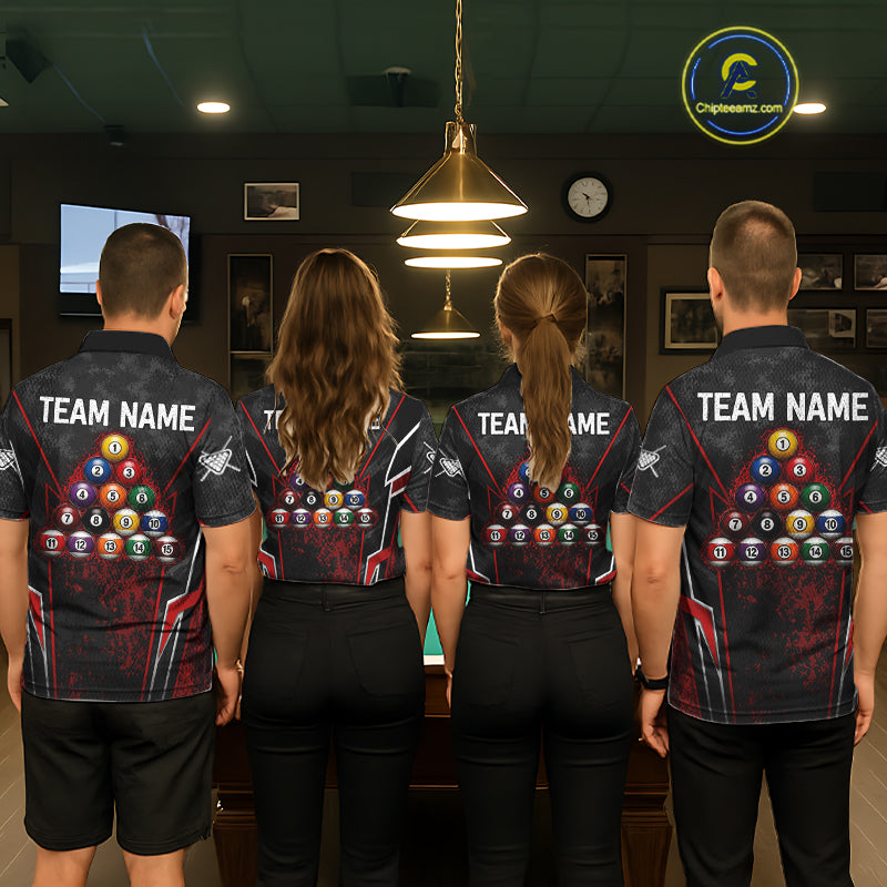 Black And Red Grunge Splatter 8 Ball Billiard Pool Shirt For Men Custom Outfits Billiard Team Attire NYN3220