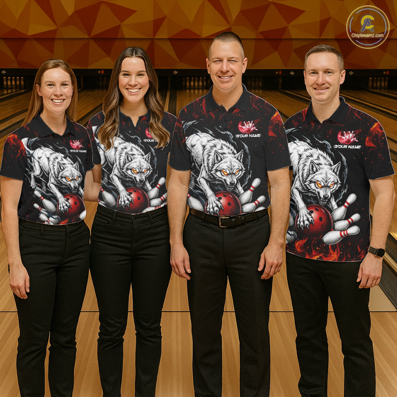 Fire Flame Funny Wolf Bowling Ball Jersey For Women Personalized Bowling Team Shirts | Red NYN3226